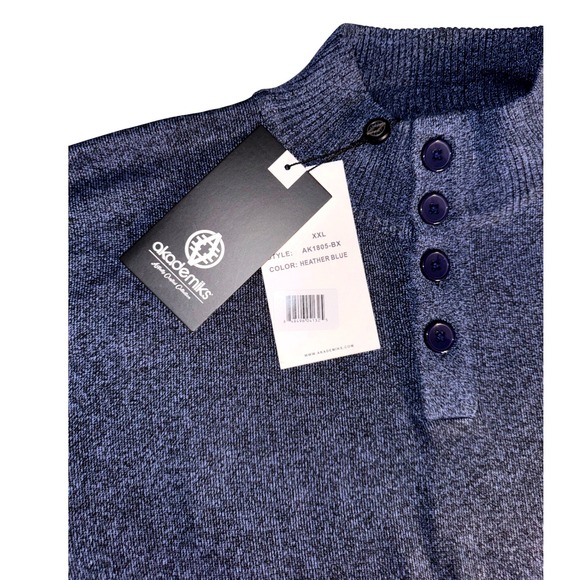 Akademiks Mens Heather Blue Mock Neck Button Placket Sweater XXL NEW - Picture 5 of 7